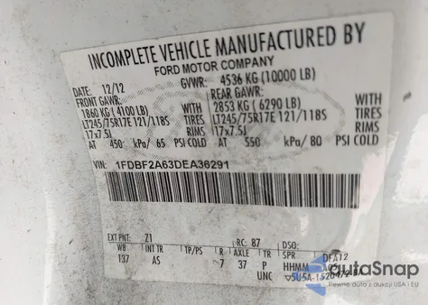 2013 Ford F-250 Xl из США, поврежденный, VIN 1FDBF2A63DEA36291